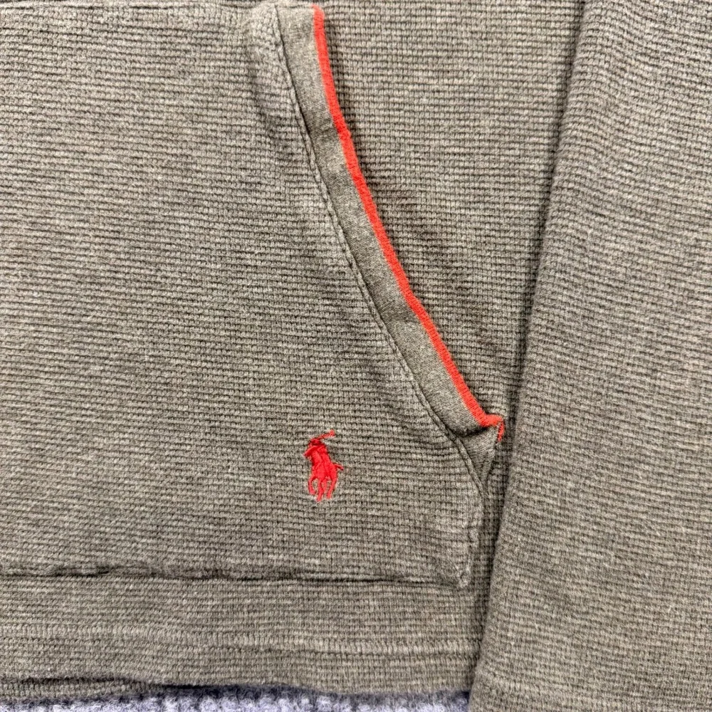 Polo Ralph Lauren Mens XL Olive Green Waffle Knit Thermal Hoodie Orange Trim